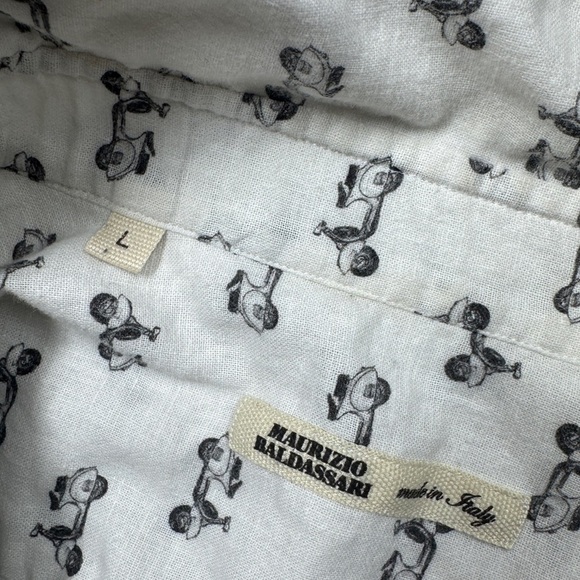 Maurizio Baldassari Men’s Novelty Moped Scooter White Black Button Up Shirt L - Picture 16 of 16